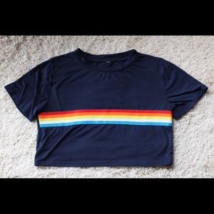 Navy Blue Crop Top w/ Rainbow Strip